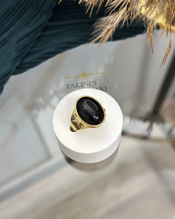 Çelik Obsidyen Taşlı Yüzük (7 no)