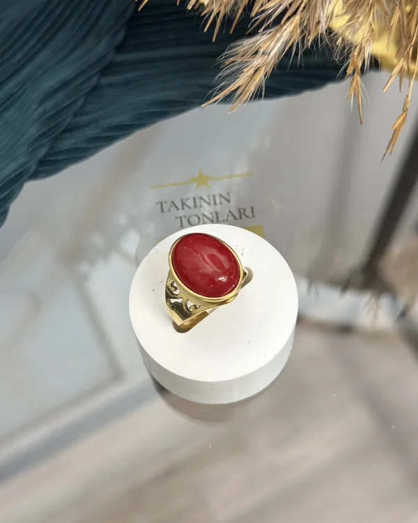 Çelik Mercan Taşı Yüzük (7 no)