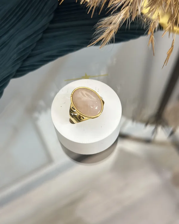 Çelik Pembe Kuvars Yüzük