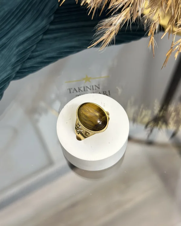 Çelik Kaplan Gözü Taşlı Yüzük (7 no)