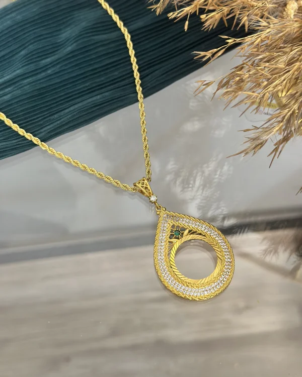 22 Ayar Yarım Altınlık Yeşil Taşlı Kolye (50 cm