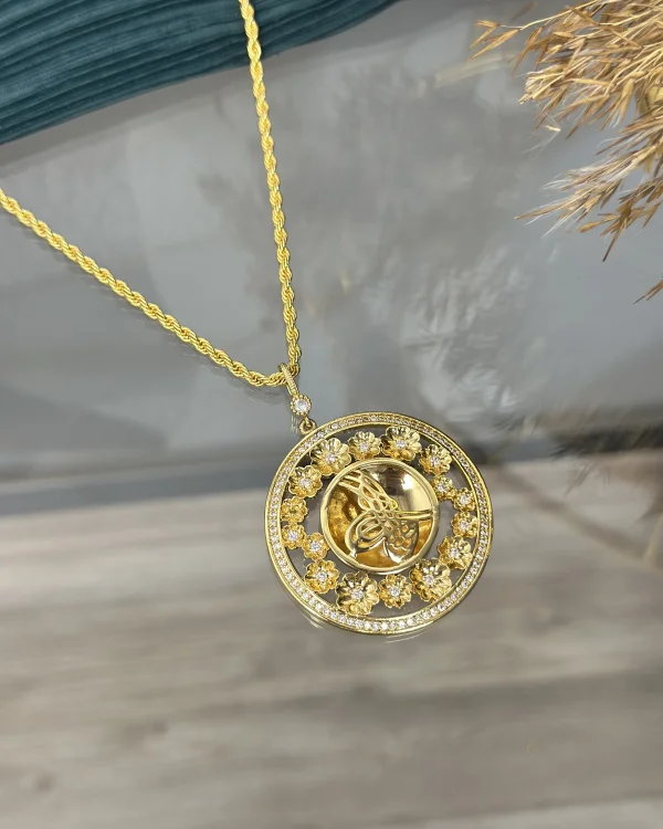 22 Ayar Çiçekli Tuğra Kolye (50 cm)