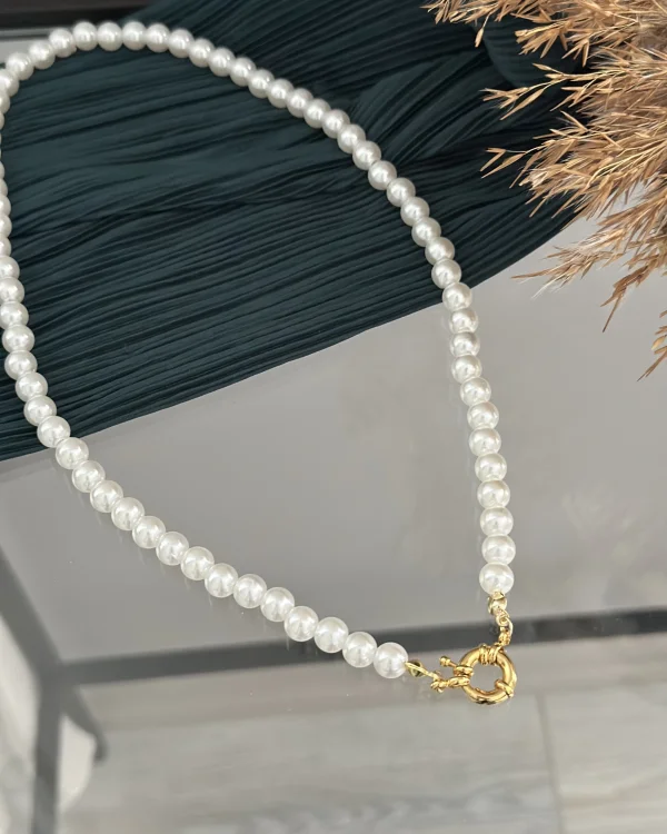 İncili Dümen Kilit Kolye (55 cm)