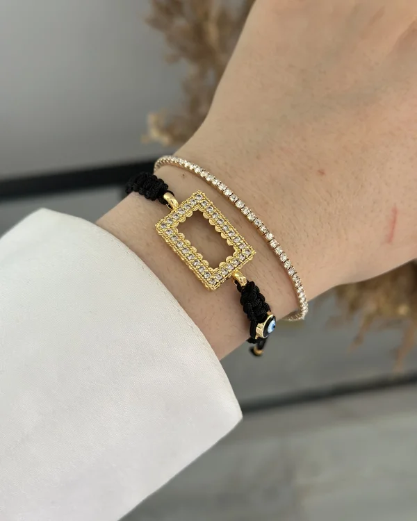 Siyah Makrome Gram Altınlık Nazarlı Bileklik (Suyolu Hediyeli)
