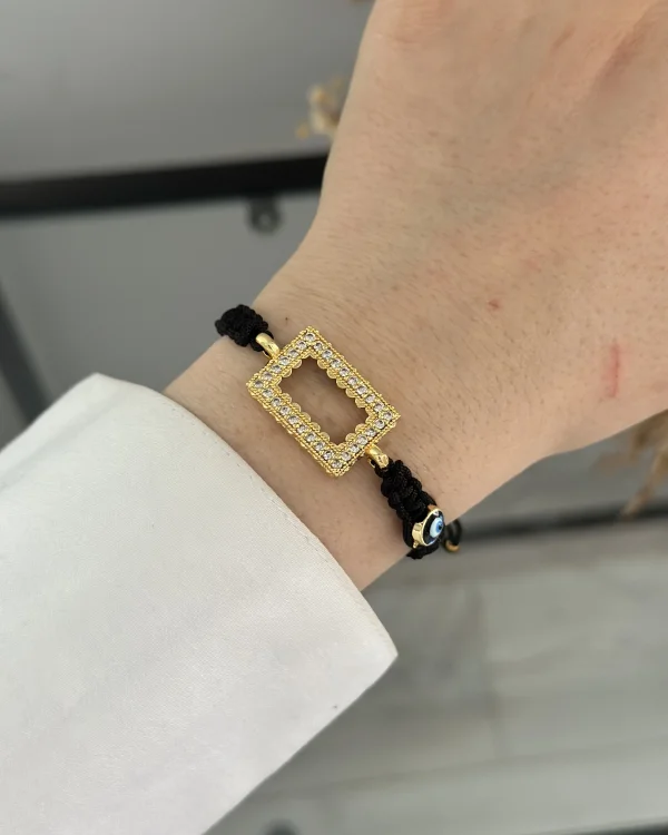 Siyah Makrome Gram Altınlık Nazarlı Bileklik