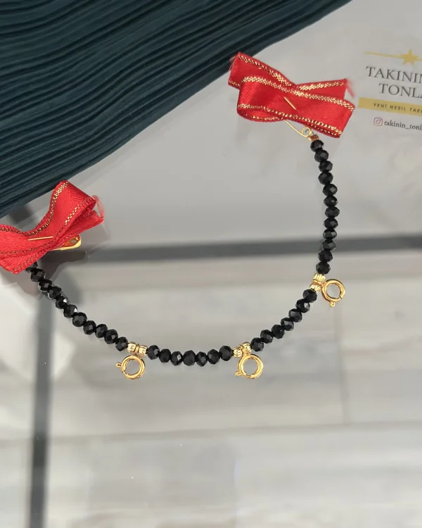 Siyah Kristal Boncuklu Damat Yakası Hediyelik