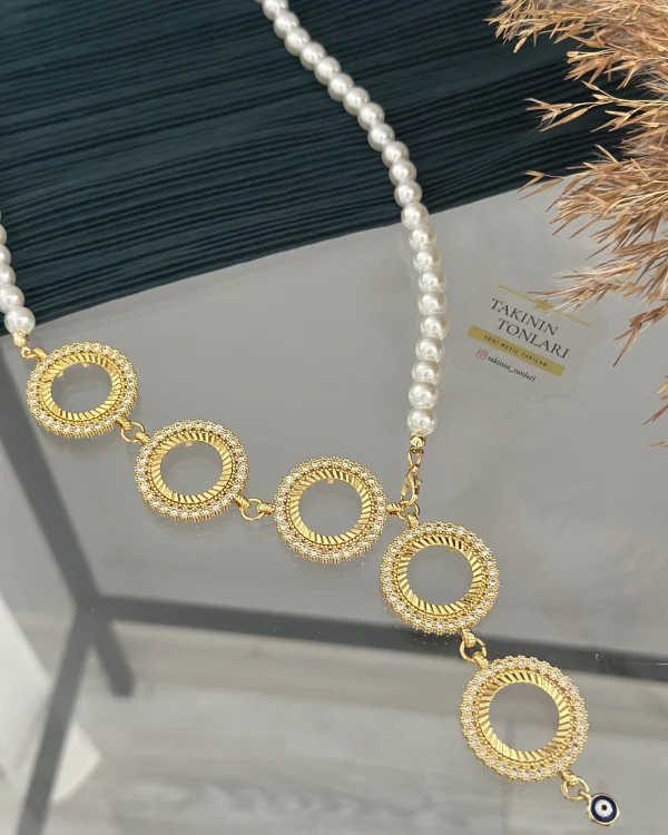 İncili 5 Çeyreklik Taşli Y Kolye