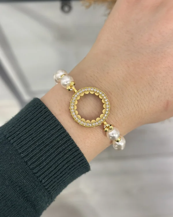 Çeyreklik Tek Sıra Taşlı Dorikali İncili Bileklik