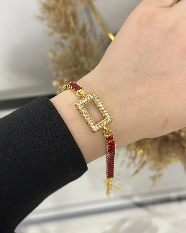 Gram Altınlık Dikdörtgen Kırmızı Baget Bileklik (17.5+3 cm)