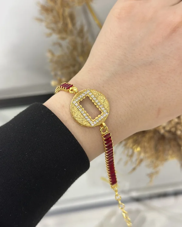 Gram Altınlık Yuvarlak Kırmızı Baget Bileklik
