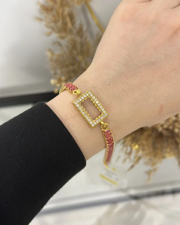 Gram Altınlık Dikdörtgen Pembe Baget Bileklik (17.5+5 cm)