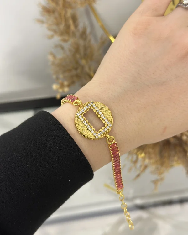Gram Altınlık Yuvarlak Pembe Baget Bileklik (17.5+5 cm)