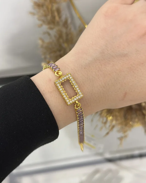 Gram Altınlık Dikdörtgen Mor Baget Bileklik (17.5+3 cm)