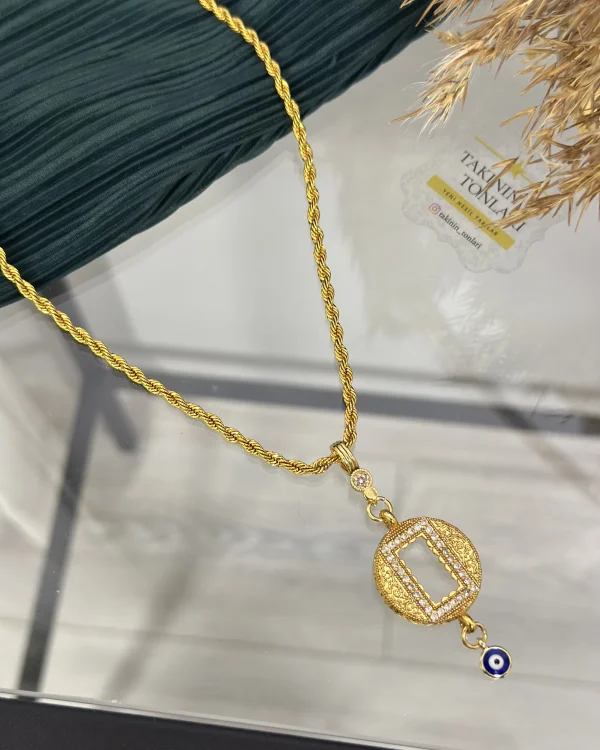 Yuvarlak Gram Altınlık Nazarlı Burgu Kolye (60 cm)