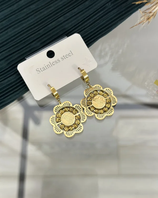 Çelik Dorikali Tuğralı Yonca Küpe