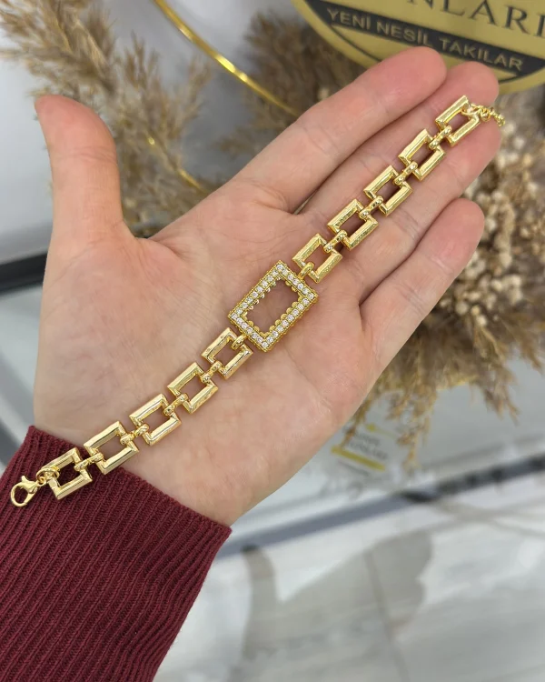 Gram Altınlık Kare Zincirli Bileklik (16+5 cm)