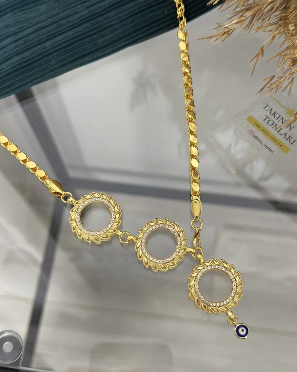 Üçlü Çeyreklik Arpa Zincirli Y Kolye (65cm)