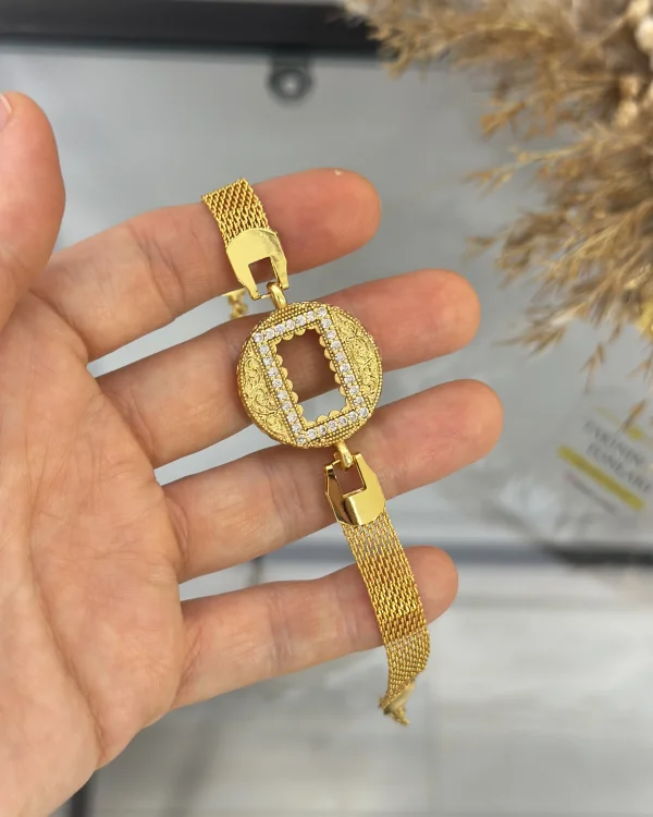 Gram Altınlık İşlemeli Yuvarlak Hasır Bileklik