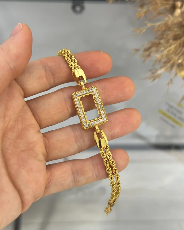 Gram Altınlık Dikdörtgen Çift Sıra Burgu Bileklik