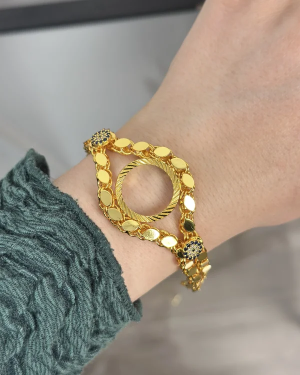 Çeyreklik Nazarlı Çift Sıra Arpa Bileklik (16+3 cm)