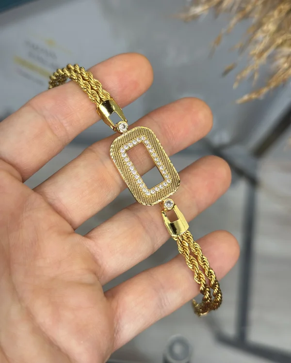 Gramlık Hasır Çerçeveli Çift Sıra Burgu Bileklik (17+4 cm)