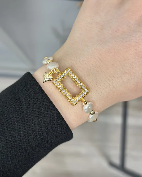 Gram Altınlık Yassı İncili Kalpli Bileklik