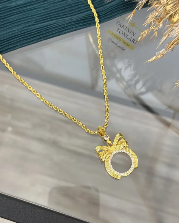 Çeyrek Kasalı Burgu Zincirli Fiyonk Kolye (60 cm)