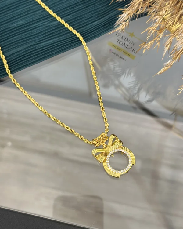 Çeyreklik Geniş Hasır Kulplu Burgu Zincir Fiyonk Kolye (60 cm)