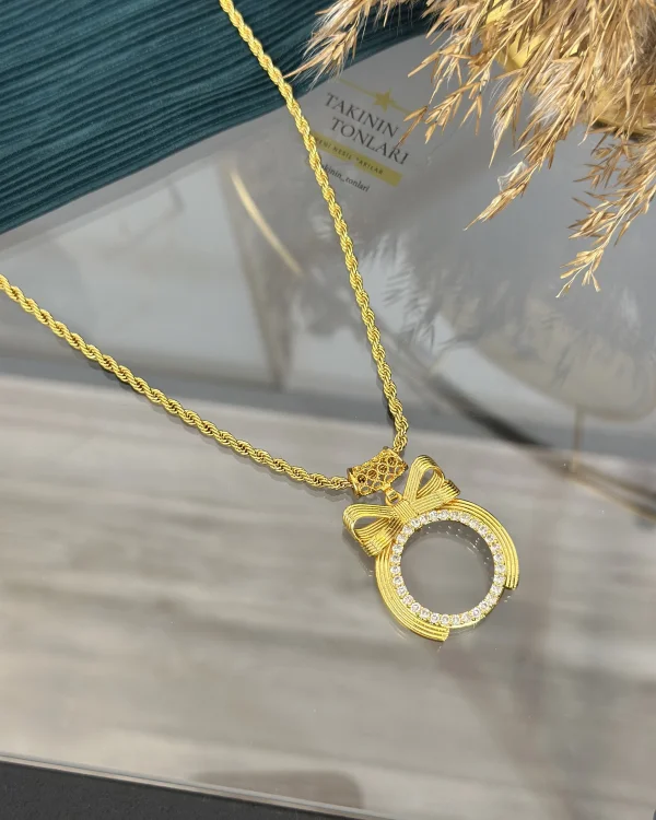 Yarım Altınlık Geniş Hasır Kulplu Burgu Zincir Fiyonk Kolye (60 cm)