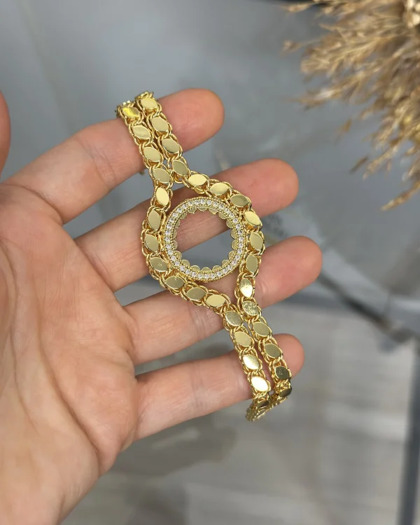 Çeyreklik Taşlı Sade Çift Sıra Arpa Bileklik (16+3 cm)