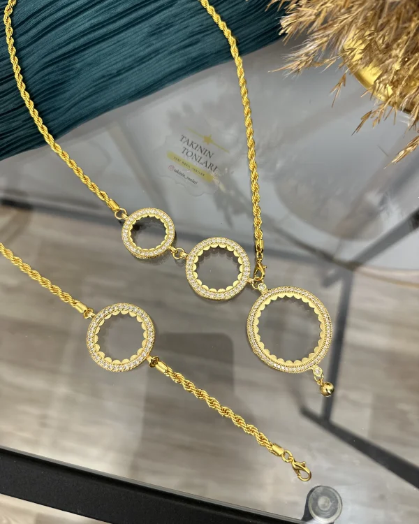 Çeyrek,Yarım ve Tam Altınlık Y Kolye-Yarımlık Bileklik Kombini