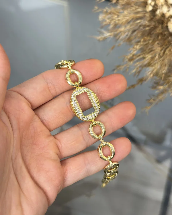 Oval Gram Altınlık Oval Zincirli Bileklik (18+2 cm)