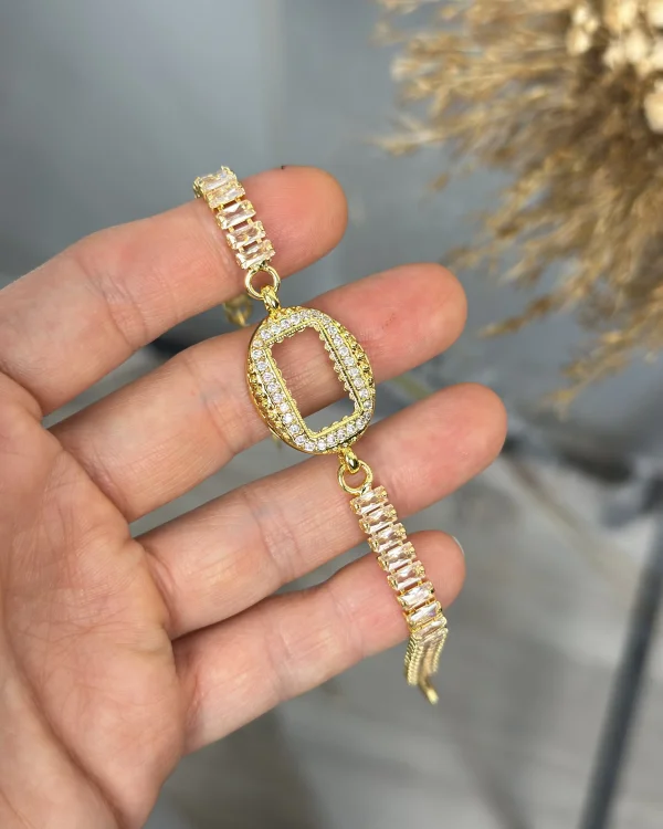 Oval Gram Altınlık Kristal Bileklik (17+3 cm)