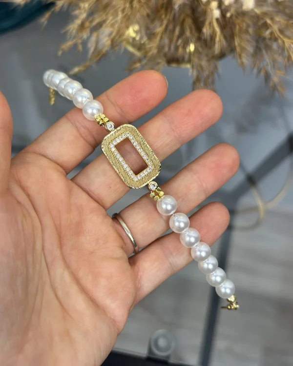 Gram Altınlık Hasır Çerçeveli İncili Bileklik