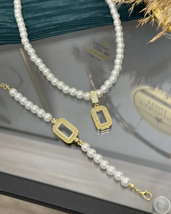 Gram Altınlık Hasır Çerçeveli İncili Set