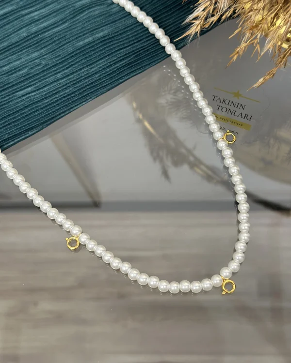 Üçü Bir Yerde Klipsli İncili Kolye (60 cm)