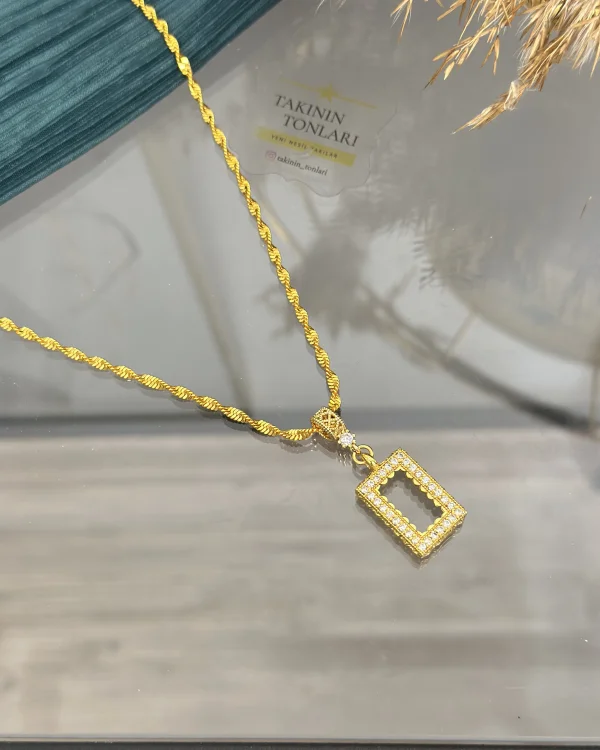 Gram Altınlık Dikdörtgen Taşlı Singapur Kolye 60 cm
