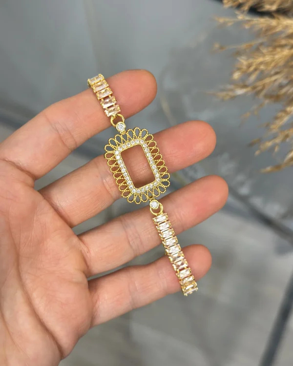 Gramlık İşlemeli Çerçeve Kristal Baget Bileklik (17+3 cm)