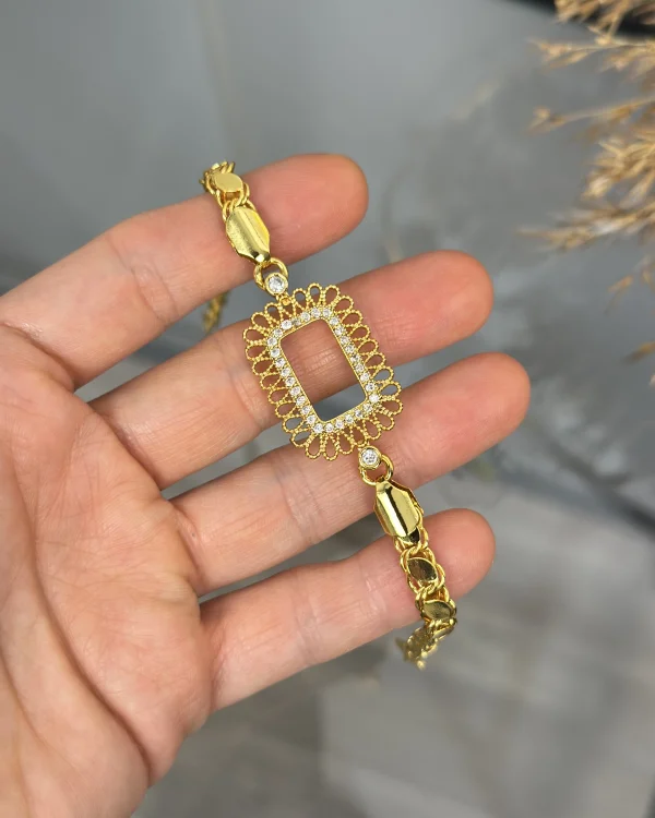Gram Altınlık İşlemeli Çerçeve Arpa Bileklik (17+3 cm)