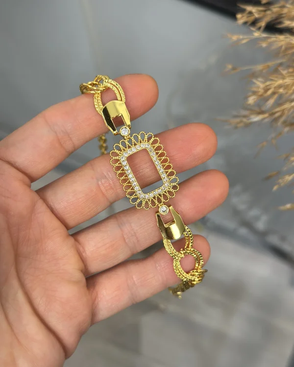 Gram Altınlık İşlemeli Çerçeve Samanyolu Bileklik (17+3 cm)