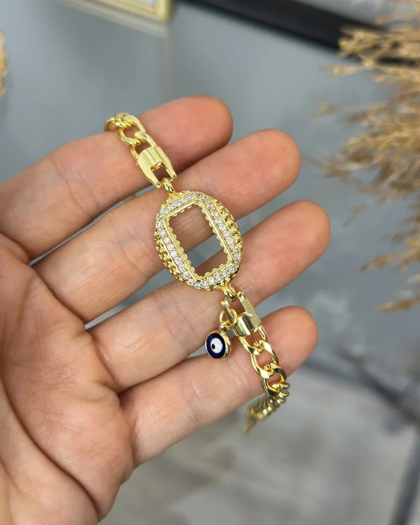 Oval Gramlık Nazarlı Zincir Bileklik