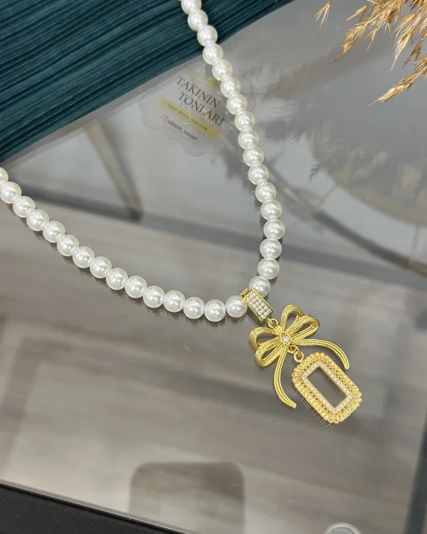 Gram Altınlık İncili Fiyonk Kolye (50 cm)