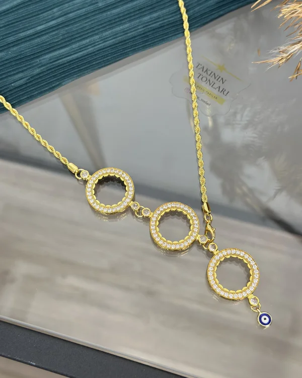 3 Çeyreklik Tek Sıra Taşlı Y Burgu Kolye (65 cm)