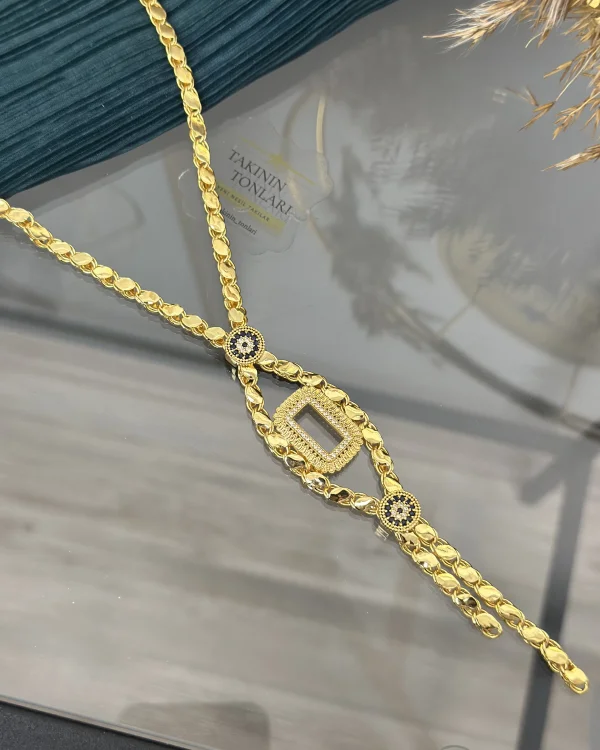 Gram Altınlık Çift Sıra Nazarlı Arpa Kolye (60 cm Zincir+10 cm gramlı kısım )