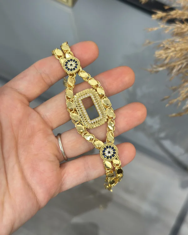 Gram Altınlık Çift Sıra Nazarlı Arpa Bileklik