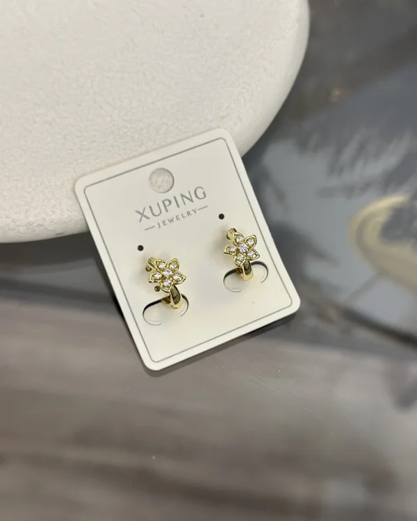 Çelik XP Marka Taşlı Çiçek Halka Çocuk Küpesi