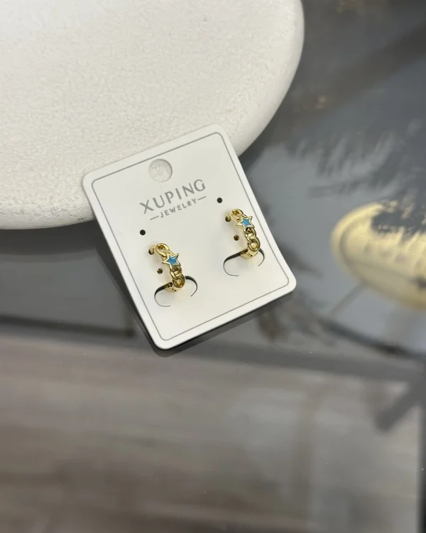 Çelik XP Marka Mavi Yıldızlı Çocuk Halka Küpe