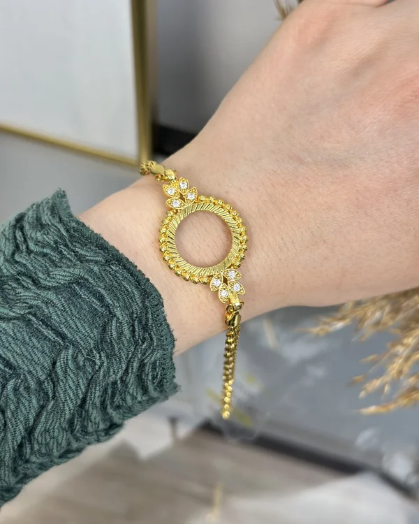 Çeyreklik Taşlı Yaprak Detaylı Burgu Bileklik