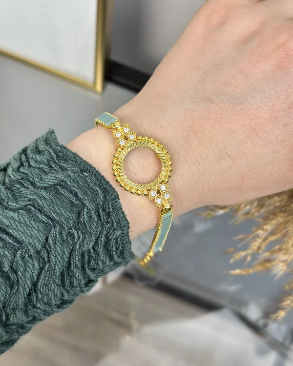 Çeyreklik Yaprak Detaylı Mavi Baget Bileklik