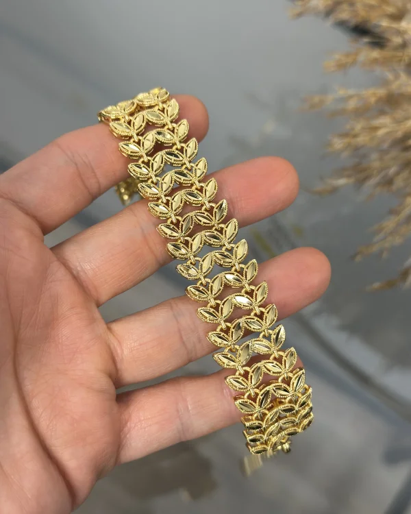 22 Ayar Kaplama Geniş Başak Bileklik (19 cm+4 cm)